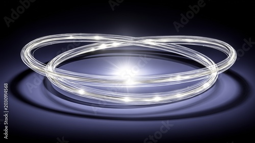 Interlocking glowing rings on a dark reflective surface