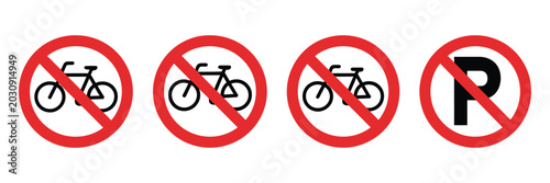 Schilderij op canvas No parking vector signs featuring prohibited parking and no bicycle symbols in r