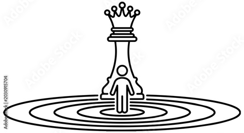 Foto Minimalist stick figure standing in target center with chess queen line art