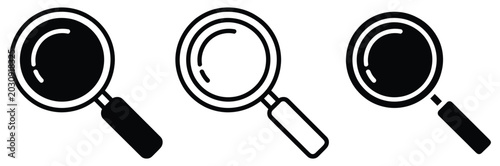 Tableau sur toile Three Magnifying Glass Icons in Black and White for Search and Investigation Con
