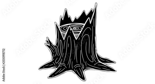 Fotografía Jagged Tree Stump Silhouette, Isolated Black and White Illustration