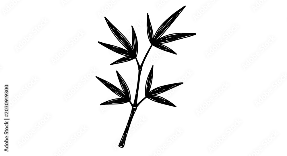Obraz premium Hand Drawn Bamboo Branch Silhouette