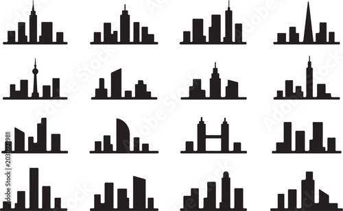 Bild auf Leinwand Ultra simplified skyline chunk set minimalist vector city skyline geometric buil