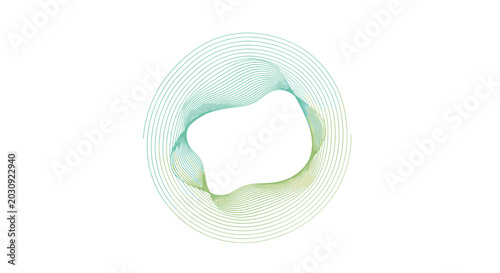 Abstract circular wave pattern with green and blue gradient, representing sound, data, or energy flow on a white background