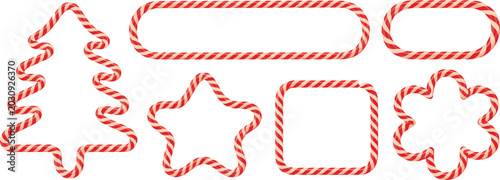 Christmas candy cane frames and borders vector set, festive holiday sweet labels collection online