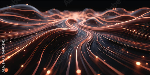 Photos Abstract fractal space burst with glowing futuristic light waves and energy line