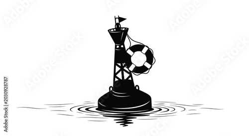 Foto Buoy with life preserver in water black silhouette