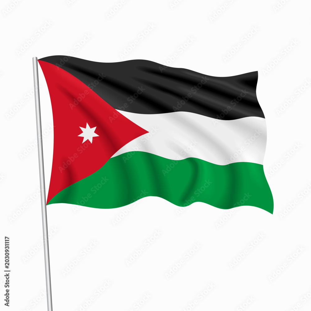 Obraz premium Jordanian waving national flag, design for national holidays. Vector illustration.