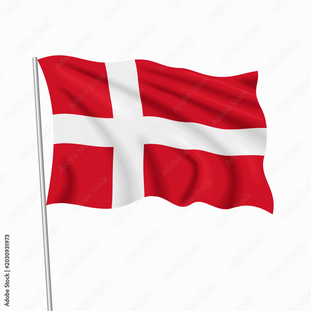 Fototapeta premium Danish waving national flag, design for national holidays. Vector illustration.