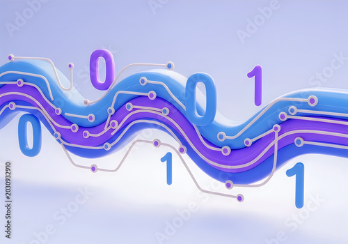 Binary code wave with 0s and 1s
