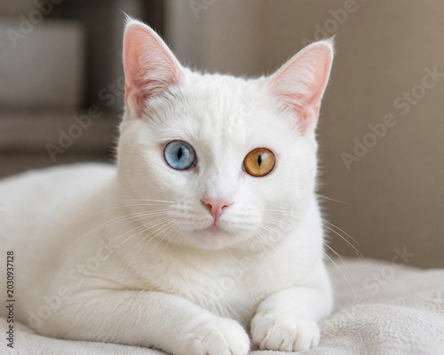 Odd-Eyed White Cat with Heterochromia Iridis