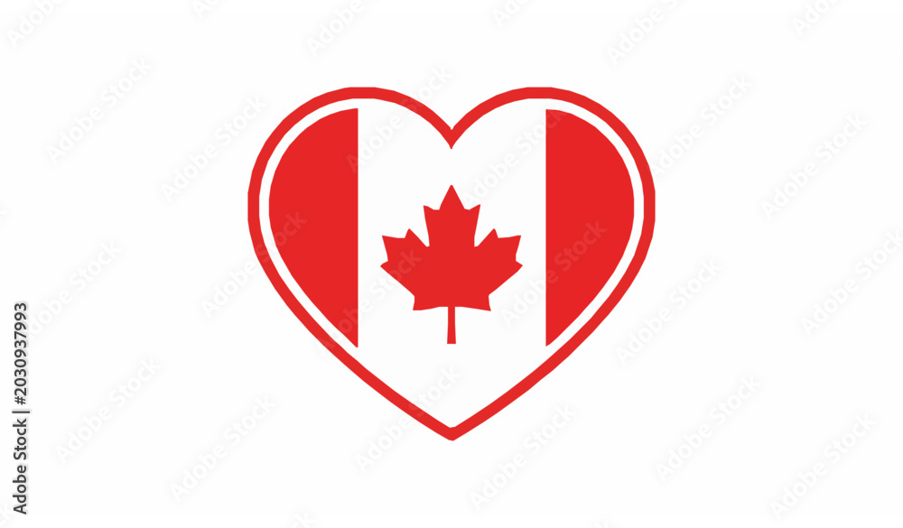 Obraz premium Canadian Heart Flag Flat Vector Illustration on White Background