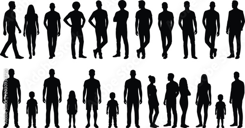 Bild auf Leinwand Silhouettes of diverse people walking in a row diversity black figures d