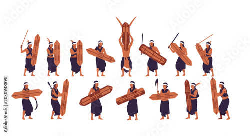 Foto Warriors with shields and spears standing.