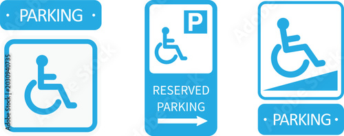 Accessible handicap parking sign collection featuring wheelchair symbols.