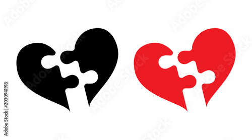 Photos Broken Heart Puzzle Icons – Love Separation Vector Illustration