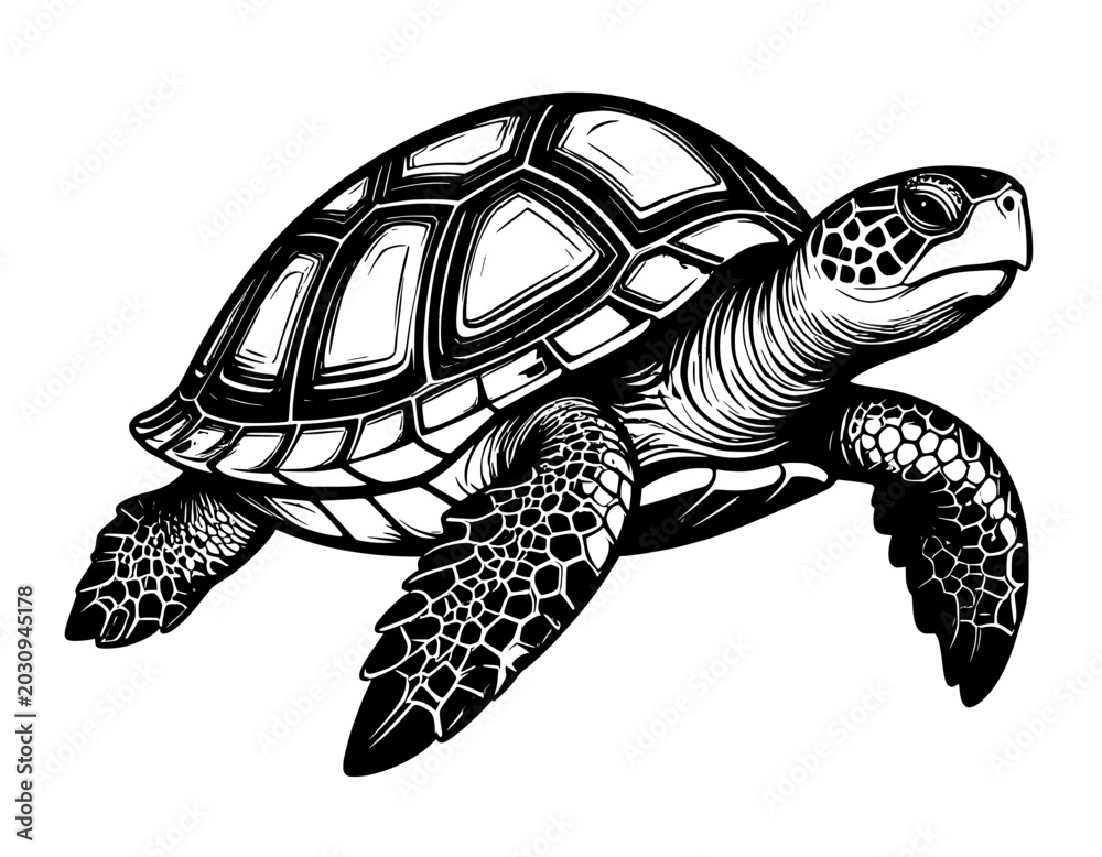 Obraz premium illustration hand drawn turtle black and white