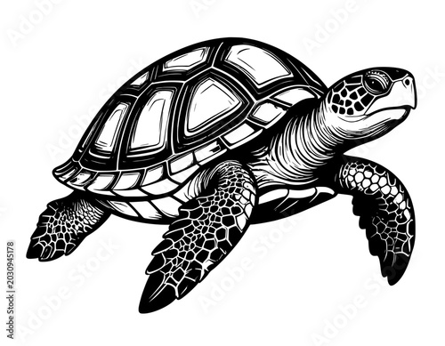 illustration hand drawn turtle black and white