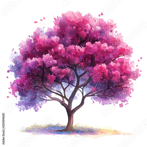Obraz na płótnie Redbud Tree watercolor painterly illustration, semi-realistic fantasy design, ma