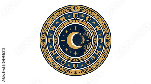 Fotografie Zodiac Astrology Lunar Circle Design.