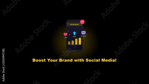 A smartphone displays social media metrics with hearts and bars on screen