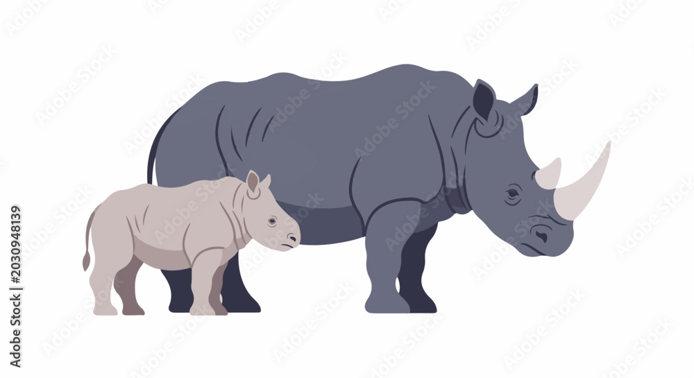 Fototapeta premium A mother and baby rhino stand side by side