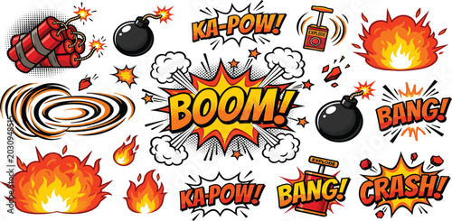 Photos Comic Book Explosion Vector Elements Pack featuring Pop Art Sound Effects like B