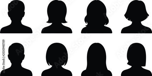 Fotografie Avatar profile picture icon set with black silhouette of men and women headshots