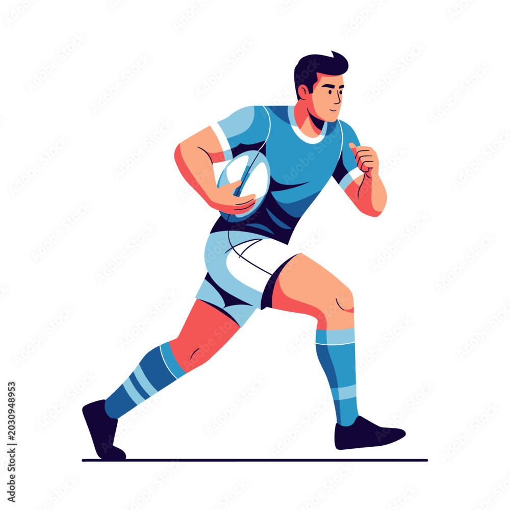 Naklejka premium Rugby player running with ball - vector illustration