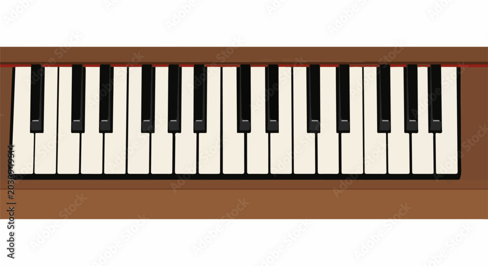 Fototapeta premium A flat lay of a piano keyboard on a brown surface