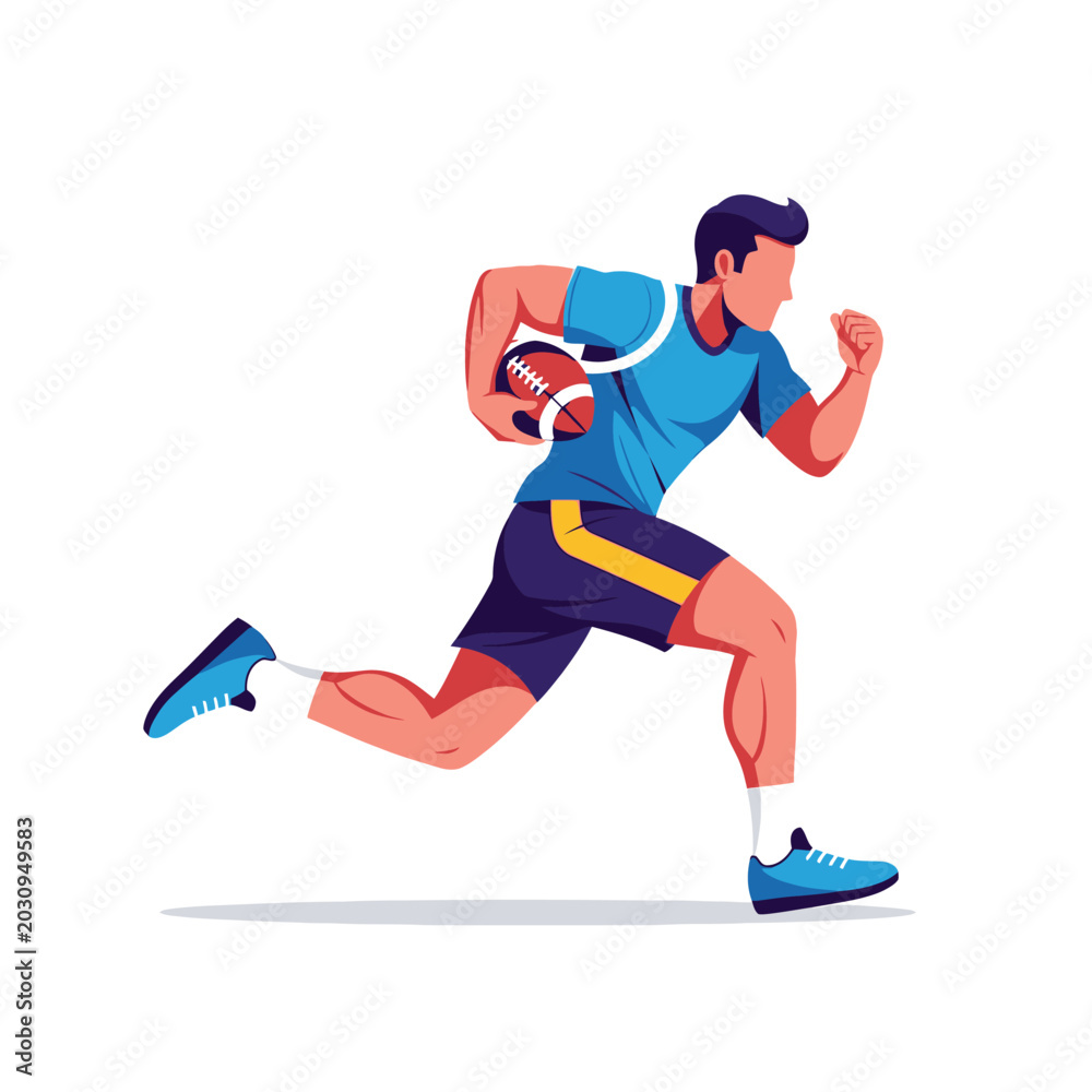 Obraz premium American Football Player Running with Ball Vector Illustration