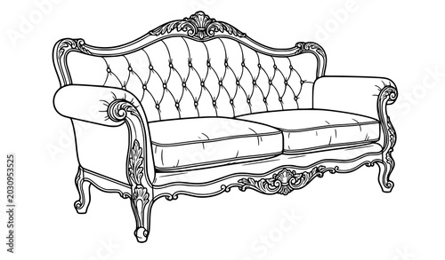 Foto Elegant Antique Sofa with Cushions Royal Furniture Outline Vector