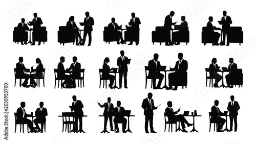 Φωτογραφία collection of business people meeting and negotiating in office settings silhoue