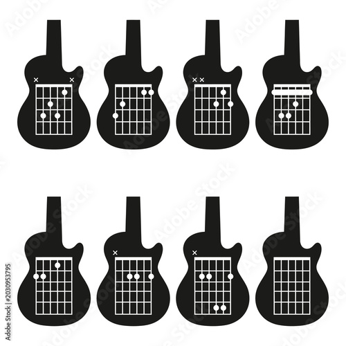 Fotografie Guitar chord charts for musicians and music lessons online tutorials icon
