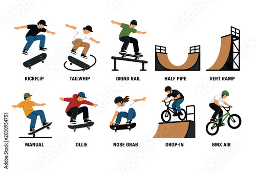 Fényképezés Skateboarder performing various tricks.