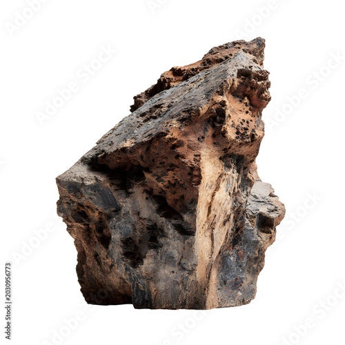 front view of single chert rock in a isolated on a white transparent background