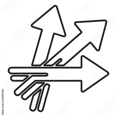 Creative vector illustration featuring three stylized arrows originating from single point, branching out in various directions. Concept for choice, strategy, decision, or diversity.