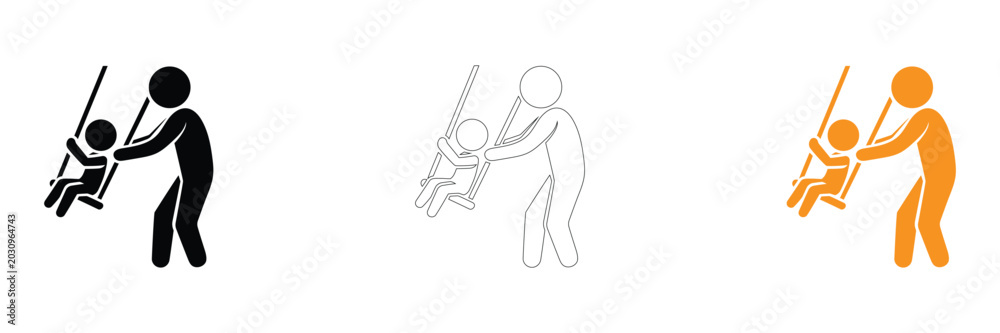 Obraz premium Stick figures of adults helping children climb on white background