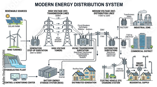 Modern energy distribution system diagram.