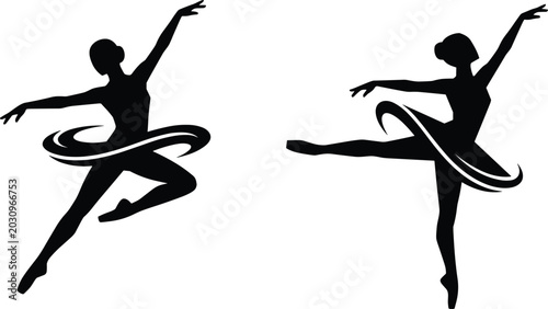 Photos Black silhouette of two people carrying briefcases walking under up and down arr