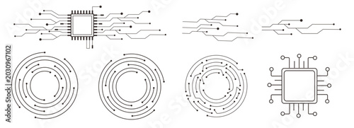 Cuadro en lienzo Technology circuit scheme motherboard texture, circle line dots connection