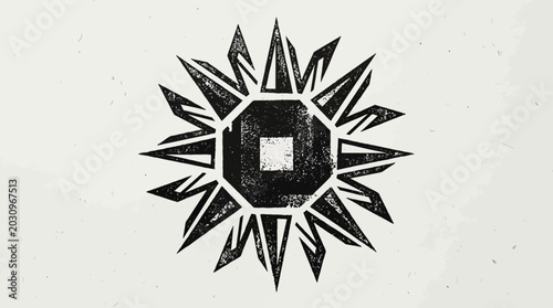 A black and white abstract sunburst design.