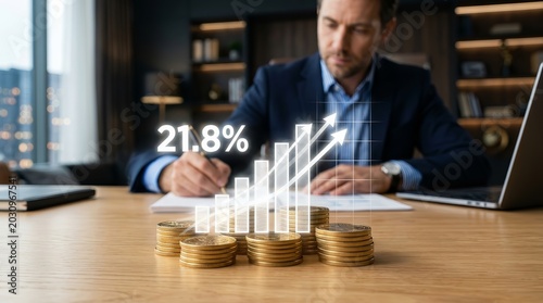 Financial concept of saving money to invest in growth and pay out company dividends.