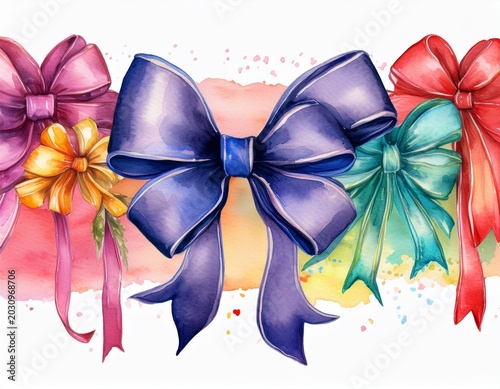 watercolor ribbon border with bows