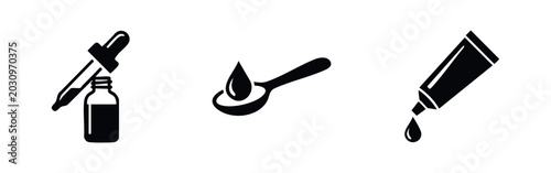 Foto Medical Liquid Application Icons for Dropper Bottle Spoon and Ointment Tube