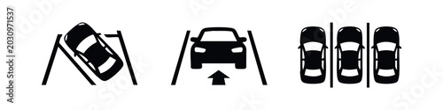 Billede på lærred Car Parking Icons from Different Angles and Top-Down Lane Views