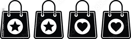 Foto Four identical black shopping bags vector illustration on a white background