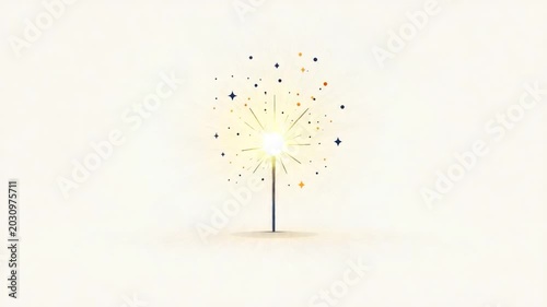 Sparkler fireworks with colorful stars and light bursts on a soft textured off-white background festive celebration