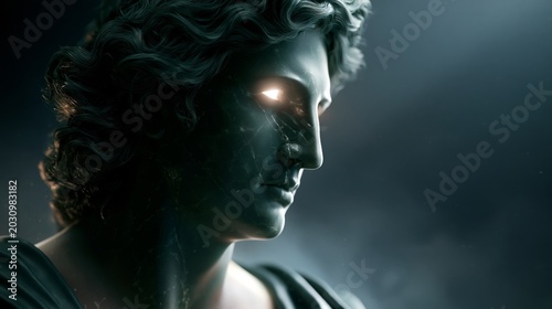 Ancient Statue Portrait with Dramatic Dark Lighting