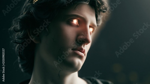 Ancient Statue Portrait with Dramatic Dark Lighting